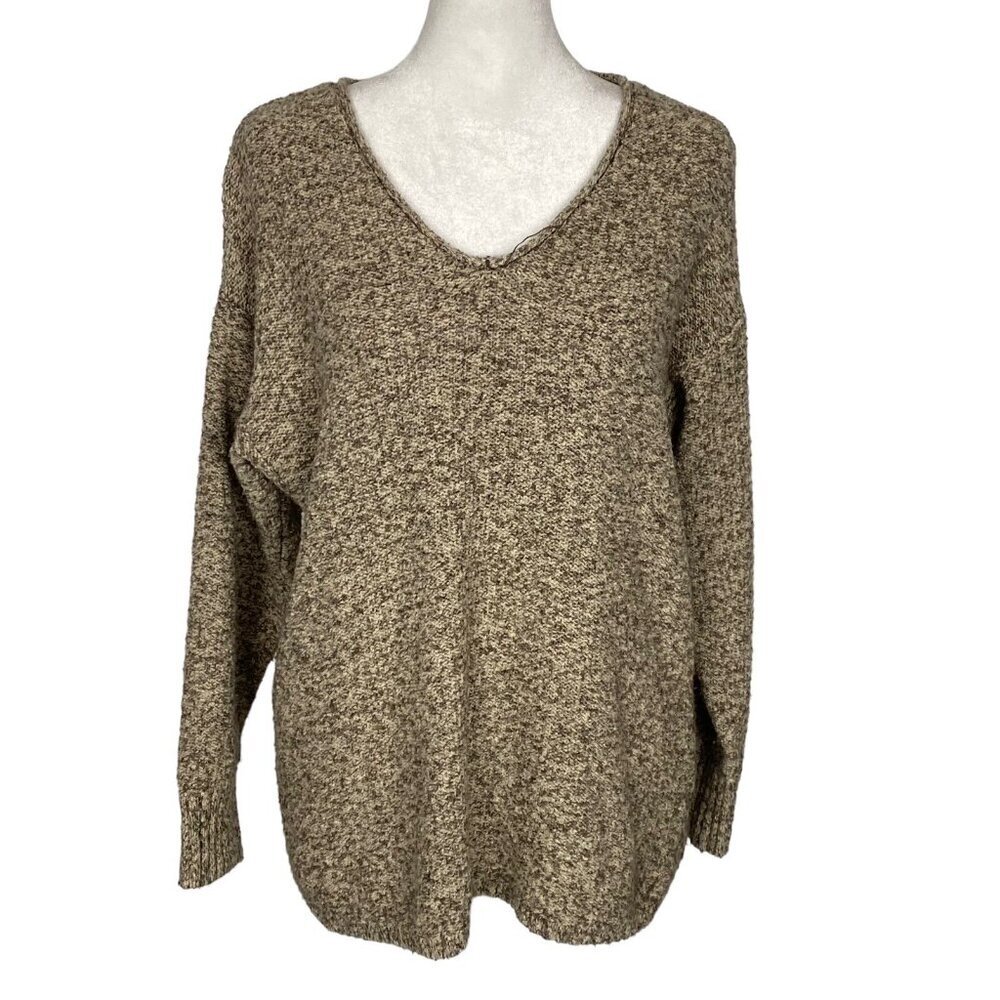 Pure Jill Women Pullover V Neck Long Sleeve Sweater Sz XS Marled Brown 5-14